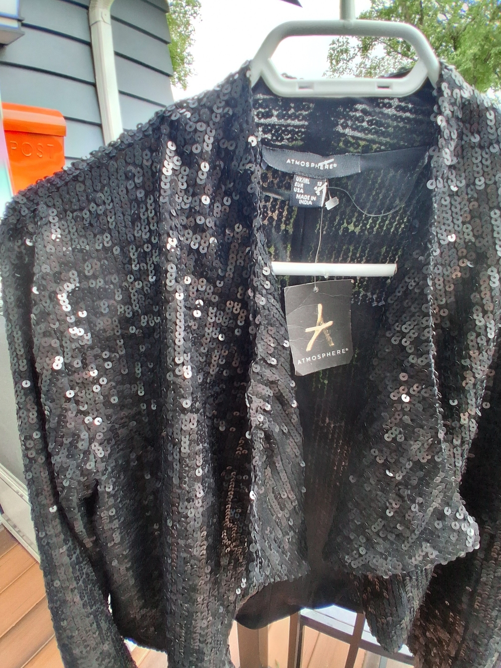 NWT Atmosphere Primark Black Sequin Open Front Draped Jacket - Size S